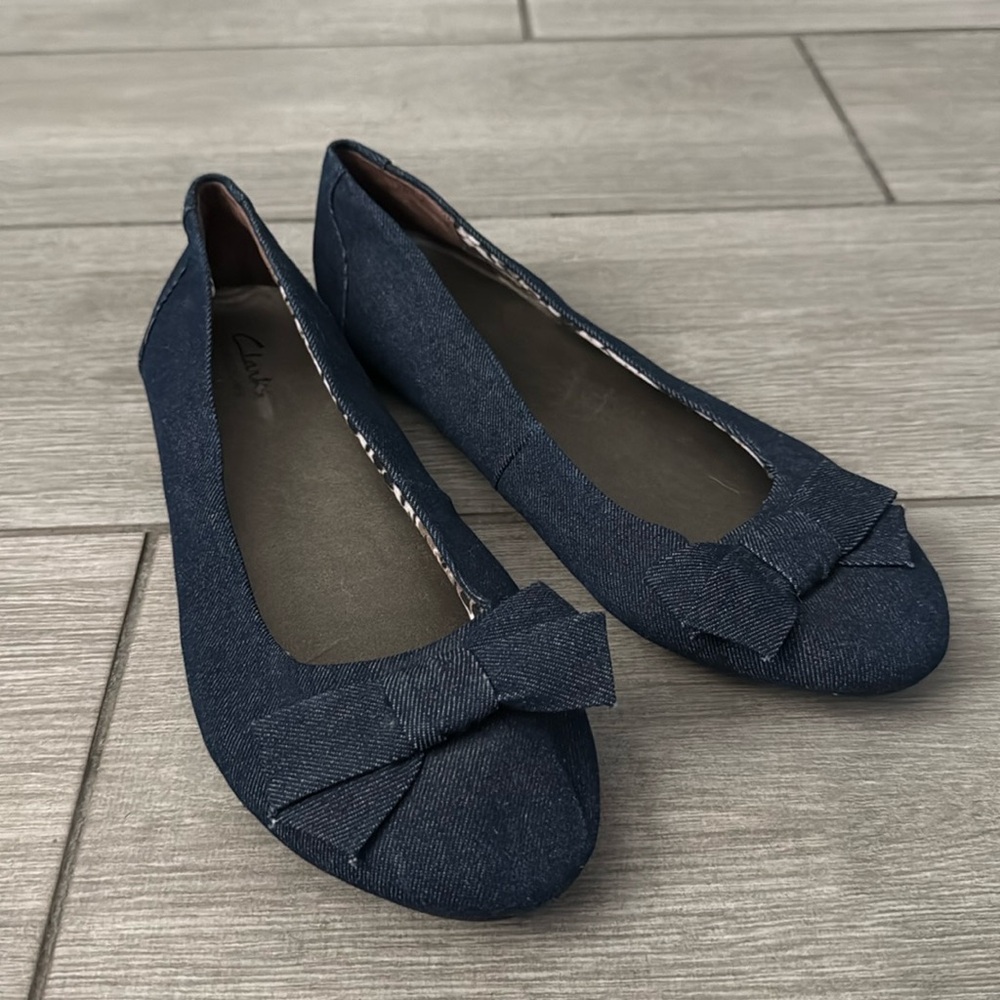 Clarks Denim Bow Bendables Flats Size 9.5W NWOT